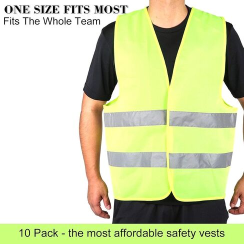 10 Pack High Visibility Safety Vest for Traffic Work, Running, Surveyor and Security Guard - Construction Vest with 2 Reflective Strips, Made from Breathable and Neon Yellow Mesh Fabric in Saudi Arabia
