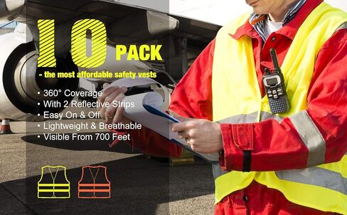 10 Pack High Visibility Safety Vest for Traffic Work, Running, Surveyor and Security Guard - Construction Vest with 2 Reflective Strips, Made from Breathable and Neon Yellow Mesh Fabric in Saudi Arabia
