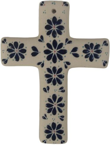 Generic LA CEIBA Designs، صليب حائط سيراميك مكسيكي ملون مرسومة يدويًا (أزرق ملكي) in Saudi Arabia
