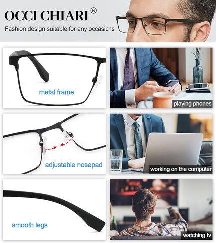 OCCI CHIARI Blue Light Filter Glasses For Men Square Eyeglasses Frame Computer Gaming Glasses Nerdy in Saudi Arabia