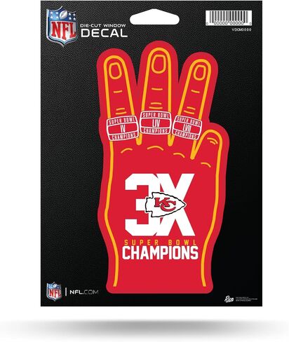 Rico Industries NFL Football Kansas City Chiefs 3X Champ Finger Design 5" x 7" Vinyl Die-Cut Decal - Car/Truck/Home Accessory in Saudi Arabia