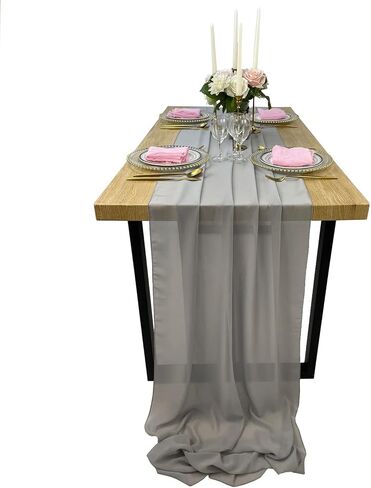 Chiffon Table Runners Romantic Sheer Wedding Table Runner Top Table Bridal Party Decoration (Red, 10ft) in Saudi Arabia
