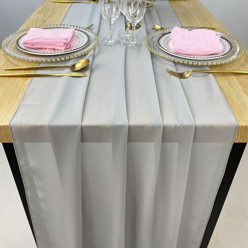 Chiffon Table Runners Romantic Sheer Wedding Table Runner Top Table Bridal Party Decoration (Red, 10ft) in Saudi Arabia