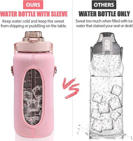 Half Gallon Water Bottle, 64 oz Water Bottles with Straw & Sleeve, 2l Motivational Large Water Jug with Strap, Leakproof BPA Free Big Reusable Water Bottle for Sports Gym in Saudi Arabia