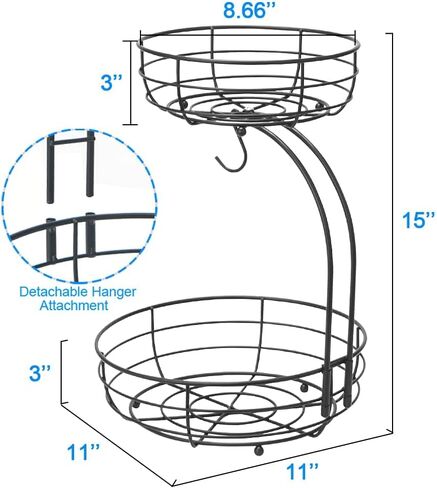 Bextsrack 2-Tier Countertop Fruit Basket Bowl with Banana Hanger, Metal Wire Fruits Stand Holder Storage Organizer for Kitchen, Black in Saudi Arabia