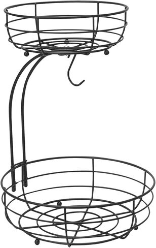 Bextsrack 2-Tier Countertop Fruit Basket Bowl with Banana Hanger, Metal Wire Fruits Stand Holder Storage Organizer for Kitchen, Black in Saudi Arabia