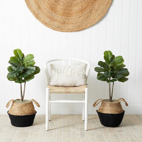 Nearly Natural 3ft. Artificial Fiddle Leaf Fig Tree with Handmade Cotton & Jute Woven Planter DIY Kit - Set of 2 in Saudi Arabia