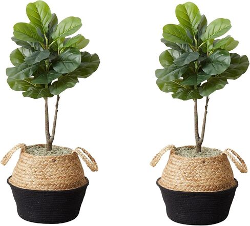 Nearly Natural 3ft. Artificial Fiddle Leaf Fig Tree with Handmade Cotton & Jute Woven Planter DIY Kit - Set of 2 in Saudi Arabia