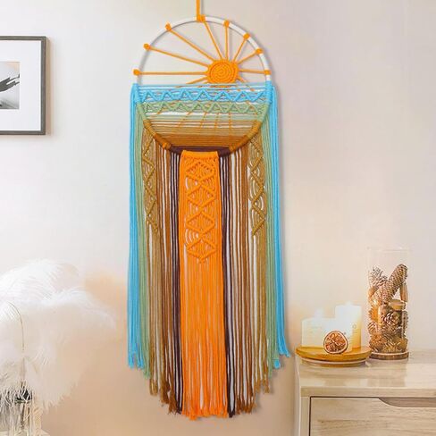 Betylifoy غروب الشمس Macrame الجدار شنقا نسيج الشمس حلم الماسك المنسوجة شرابة بوهو كبير Dreamcatcher شروق الشمس Macrame المفروشات جدار الفن ديكور لغرفة النوم الحضانة غرفة المعيشة (غروب الشمس) in Kuwait