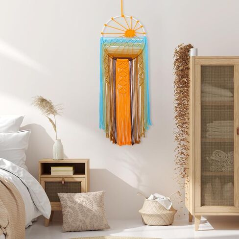 Betylifoy غروب الشمس Macrame الجدار شنقا نسيج الشمس حلم الماسك المنسوجة شرابة بوهو كبير Dreamcatcher شروق الشمس Macrame المفروشات جدار الفن ديكور لغرفة النوم الحضانة غرفة المعيشة (غروب الشمس) in Kuwait