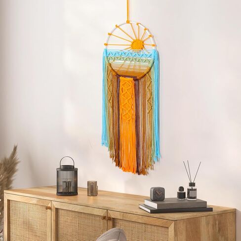 Betylifoy غروب الشمس Macrame الجدار شنقا نسيج الشمس حلم الماسك المنسوجة شرابة بوهو كبير Dreamcatcher شروق الشمس Macrame المفروشات جدار الفن ديكور لغرفة النوم الحضانة غرفة المعيشة (غروب الشمس) in Kuwait