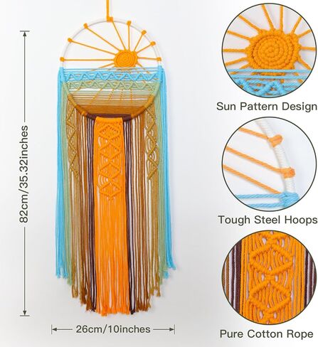 Betylifoy غروب الشمس Macrame الجدار شنقا نسيج الشمس حلم الماسك المنسوجة شرابة بوهو كبير Dreamcatcher شروق الشمس Macrame المفروشات جدار الفن ديكور لغرفة النوم الحضانة غرفة المعيشة (غروب الشمس) in Kuwait