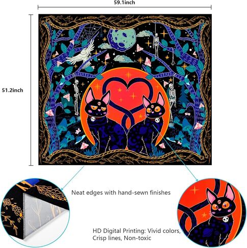 Invoibler القط نسيج الجمجمة نسيج الجمالية نسيج ساحر القمر نجوم نسيج القوطي الهيكل العظمي نسيج لطيف الحيوان نسيج الجدار شنقا لغرفة النوم (51.2 × 59.1 بوصة) in Kuwait