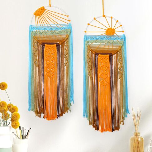 Betylifoy غروب الشمس Macrame الجدار شنقا نسيج الشمس حلم الماسك المنسوجة شرابة بوهو كبير Dreamcatcher شروق الشمس Macrame المفروشات جدار الفن ديكور لغرفة النوم الحضانة غرفة المعيشة (غروب الشمس) in Kuwait