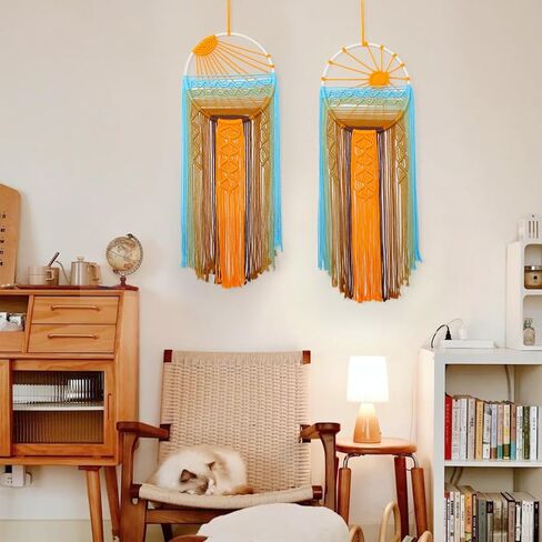 Betylifoy غروب الشمس Macrame الجدار شنقا نسيج الشمس حلم الماسك المنسوجة شرابة بوهو كبير Dreamcatcher شروق الشمس Macrame المفروشات جدار الفن ديكور لغرفة النوم الحضانة غرفة المعيشة (غروب الشمس) in Kuwait