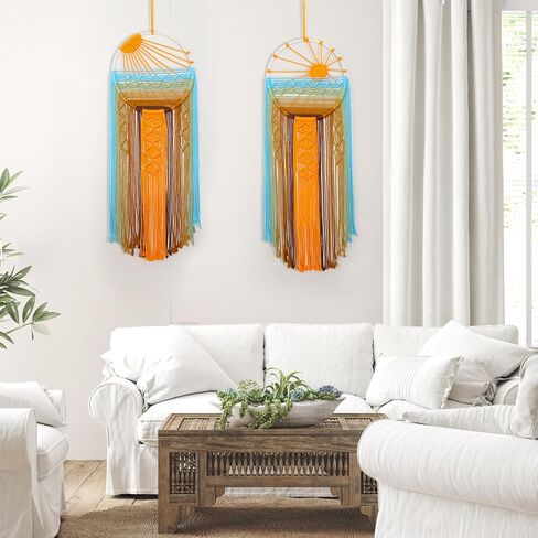 Betylifoy غروب الشمس Macrame الجدار شنقا نسيج الشمس حلم الماسك المنسوجة شرابة بوهو كبير Dreamcatcher شروق الشمس Macrame المفروشات جدار الفن ديكور لغرفة النوم الحضانة غرفة المعيشة (غروب الشمس) in Kuwait