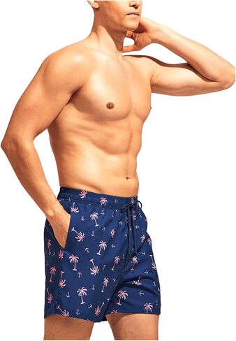 Verdusa Men's Summer Drawstring Elastic Waist Printed Swim Shorts Bathing Suits with Pockets in Saudi Arabia