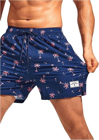 Verdusa Men's Summer Drawstring Elastic Waist Printed Swim Shorts Bathing Suits with Pockets in Saudi Arabia