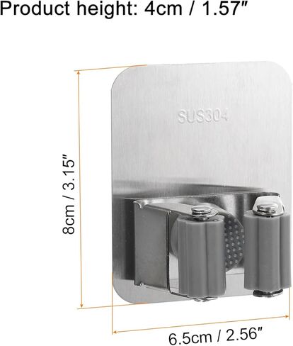 uxcell 4pcs Mop Broom Holder Wall Mount, 304 Stainless Steel Mop Holder Self Adhesive Broom Hanger with Screws, Suitable for Bathroom, Laundry Room, Grey in Saudi Arabia