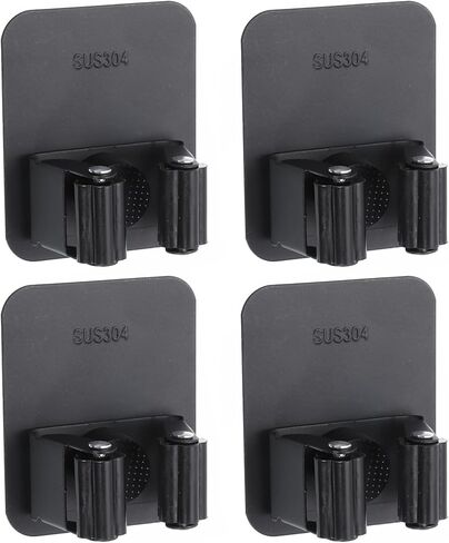 uxcell 4pcs Mop Broom Holder Wall Mount, 304 Stainless Steel Mop Holder Self Adhesive Broom Hanger with Screws, Suitable for Bathroom, Laundry Room, Grey in Saudi Arabia