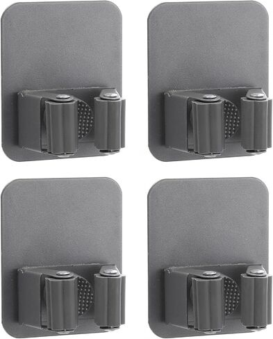 uxcell 4pcs Mop Broom Holder Wall Mount, 304 Stainless Steel Mop Holder Self Adhesive Broom Hanger with Screws, Suitable for Bathroom, Laundry Room, Grey in Saudi Arabia