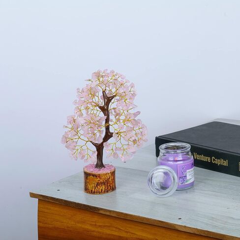 Roae Quartz Tree - Chakra Tree of Life - Rose Quartz Tree - Feng Shui Tree - Crystal Bonsai Tree - Feng Shui Decor - Money Tree Crystal - Pink Desk Decor - Spiritual Gifts for Women in Kuwait