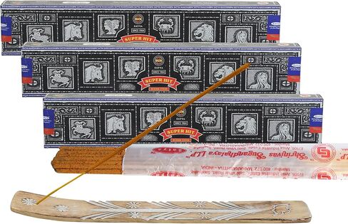 Satya Super Hit Incense Sticks, Satya sai baba Insenses 15gmx3 (45 gm) pack with Raajsee Incense holder Bundle, Satya Nag champa Natural Incense in Kuwait