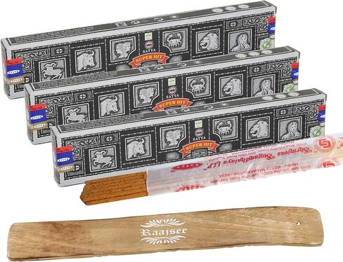 Satya Super Hit Incense Sticks, Satya sai baba Insenses 15gmx3 (45 gm) pack with Raajsee Incense holder Bundle, Satya Nag champa Natural Incense in Kuwait
