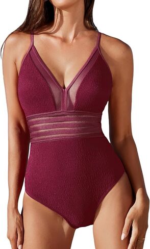 CUPSHE Women's One Piece Swimsuit Plunging V Neck Bathing Suit Mesh Cutout Crisscross O Ring Adjustable Straps High Cut in Saudi Arabia