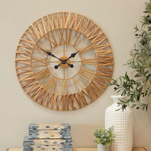 The Novogratz Seagrass Round Wall Clock with Weaving Design, 31" x 2" x 31", Gold in Saudi Arabia