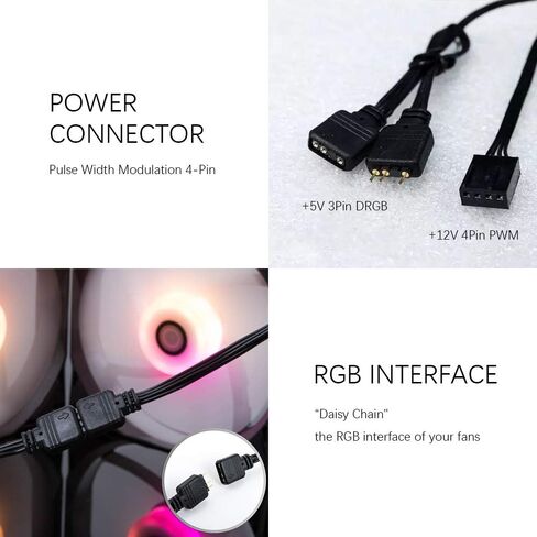 Bitspower Notos 120mm Case Fan, DRGB Computer Fan PWM PC Cooling Fan LED High Airflow Desktop Silent Cooler 1800 RPM w/PWM Fan Hub Digital RGB Controller (3 Pack) in Saudi Arabia