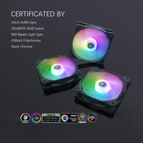 Bitspower Notos 120mm Case Fan, DRGB Computer Fan PWM PC Cooling Fan LED High Airflow Desktop Silent Cooler 1800 RPM w/PWM Fan Hub Digital RGB Controller (3 Pack) in Saudi Arabia
