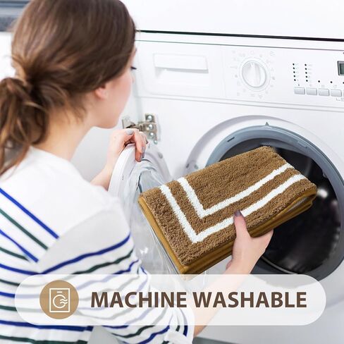 Uphome Bathroom Rugs Sets 3 Piece, Modern Black and White Bathroom Mat Set Non Slip Machine Washable, Soft Absorbent Bath Mat Set with U Shaped Toliet for Tub, Shower in Kuwait