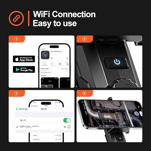 كاميرا فحص لاسلكية من تيسلونج، كاميرا على شكل ثعبان بمنظار 1080 بكسل مع 7 مصابيح LED وعدسة 0.28 بوصة فيديو عالي الدقة وكاميرا فحص IP67 مقاومة للماء in Kuwait