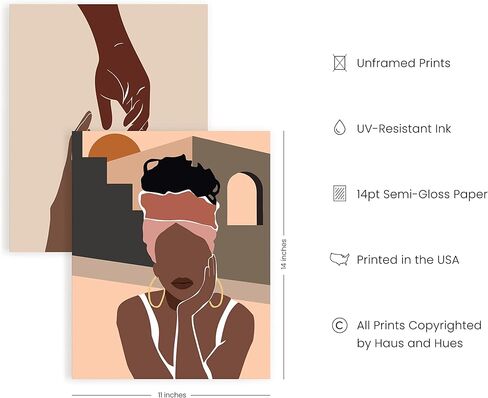 لوحة فنية جدارية للمرأة السوداء من Haus and Hues - مجموعة من 6 لوحات فنية جدارية للفتيات السود، لوحات نسائية سوداء للجدار، ديكور جداري سحري للفتاة السوداء، فن جداري أنيق للنساء، فن جداري غير مؤطر (11 × 14) in Kuwait