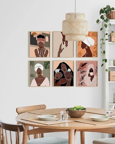 لوحة فنية جدارية للمرأة السوداء من Haus and Hues - مجموعة من 6 لوحات فنية جدارية للفتيات السود، لوحات نسائية سوداء للجدار، ديكور جداري سحري للفتاة السوداء، فن جداري أنيق للنساء، فن جداري غير مؤطر (11 × 14) in Kuwait