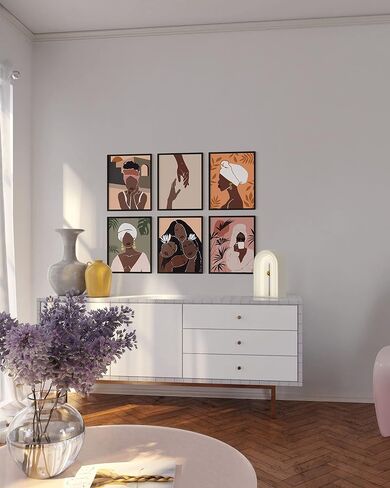 لوحة فنية جدارية للمرأة السوداء من Haus and Hues - مجموعة من 6 لوحات فنية جدارية للفتيات السود، لوحات نسائية سوداء للجدار، ديكور جداري سحري للفتاة السوداء، فن جداري أنيق للنساء، فن جداري غير مؤطر (11 × 14) in Kuwait