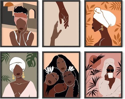 لوحة فنية جدارية للمرأة السوداء من Haus and Hues - مجموعة من 6 لوحات فنية جدارية للفتيات السود، لوحات نسائية سوداء للجدار، ديكور جداري سحري للفتاة السوداء، فن جداري أنيق للنساء، فن جداري غير مؤطر (11 × 14) in Kuwait