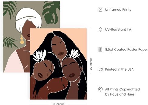 لوحة فنية جدارية للمرأة السوداء من Haus and Hues - مجموعة من 6 لوحات فنية جدارية للفتيات السود، لوحات نسائية سوداء للجدار، ديكور جداري سحري للفتاة السوداء، فن جداري أنيق للنساء، فن جداري غير مؤطر (11 × 14) in Kuwait