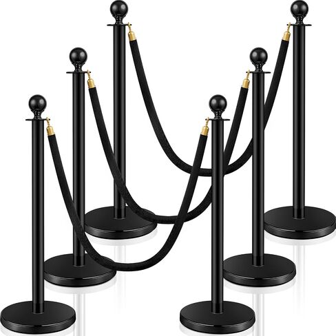 Ferraycle 4 Pcs Stainless Steel Crowd Control Stanchions and Velvet Ropes 5 ft Red Carpet Ropes and Poles Black Rope Safety Barriers with Sand Injection Hollow Base for Party Supplies in Saudi Arabia