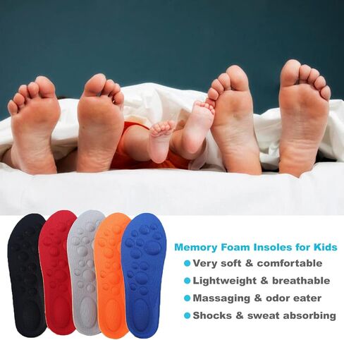 Shoes Insoles for Kids Inserts Athletic Memory Foam Arch Support Comfort Children Nonslip Shoe Pads Boys and Girls, 5 Pairs (Big Kid 1.5-5M/20.5-23CM), Blue+orange+black+beige+red in Saudi Arabia
