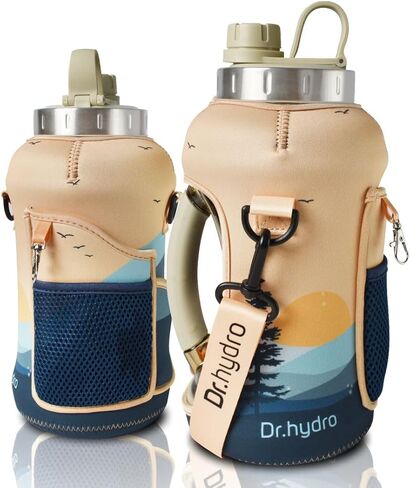 زجاجة مياه DR.HYDRO نصف جالون مع غطاء تتضمن القش وغطاء للشرب - إبريق ماء رياضي خالٍ من مادة BPA | زجاجة مياه كبيرة مانعة للتسرب بمقبض من السيليكون | زجاجة مياه تحفيزية 2.2 لتر (74 أونصة) in Saudi Arabia
