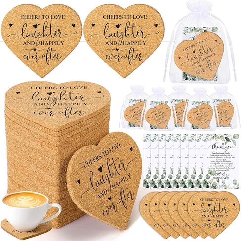 Uiifan 50 Set Wedding Favors for Guest Coaster Gifts Bulk Heart Shaped Coasters Thank You Cards Organza Bags Guest Souvenirs for Wedding Party Bridal Favors in Saudi Arabia