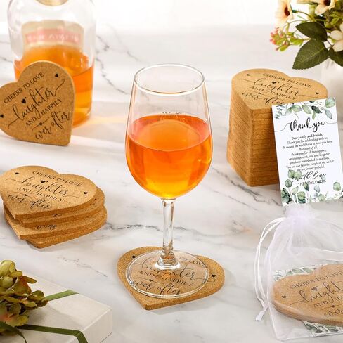 Uiifan 50 Set Wedding Favors for Guest Coaster Gifts Bulk Heart Shaped Coasters Thank You Cards Organza Bags Guest Souvenirs for Wedding Party Bridal Favors in Saudi Arabia