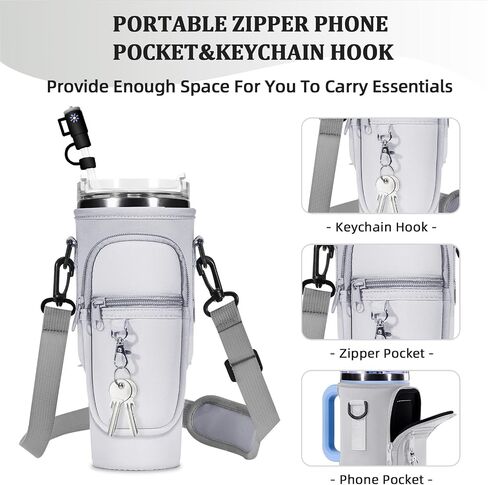 Water Bottle Carrier Bag with Silicone Water Bottle Boot & Charm Accessories & Straw Cover, Adjustable Water Bottle Holder for Stanley 40 oz with Phone Pocket Stanley Cup Accessories in Saudi Arabia