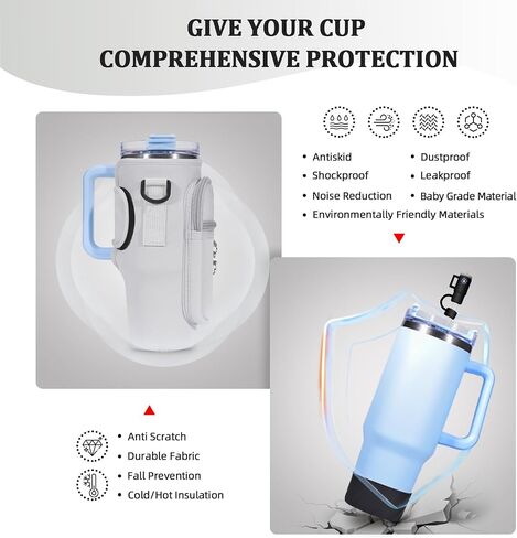 Water Bottle Carrier Bag with Silicone Water Bottle Boot & Charm Accessories & Straw Cover, Adjustable Water Bottle Holder for Stanley 40 oz with Phone Pocket Stanley Cup Accessories in Saudi Arabia