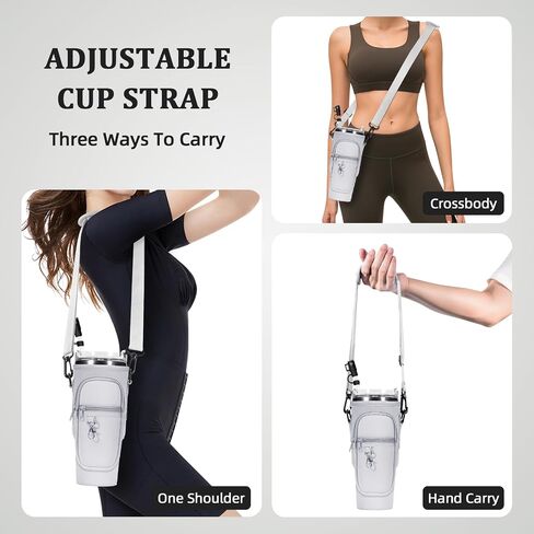 Water Bottle Carrier Bag with Silicone Water Bottle Boot & Charm Accessories & Straw Cover, Adjustable Water Bottle Holder for Stanley 40 oz with Phone Pocket Stanley Cup Accessories in Saudi Arabia