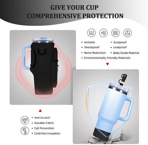 Water Bottle Carrier Bag with Silicone Water Bottle Boot & Charm Accessories & Straw Cover, Adjustable Water Bottle Holder for Stanley 40 oz with Phone Pocket Stanley Cup Accessories in Saudi Arabia