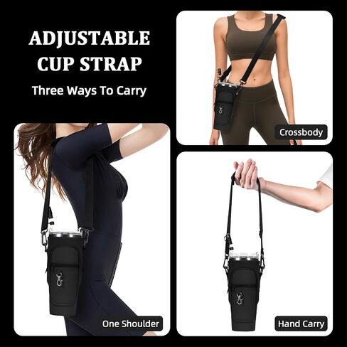 Water Bottle Carrier Bag with Silicone Water Bottle Boot & Charm Accessories & Straw Cover, Adjustable Water Bottle Holder for Stanley 40 oz with Phone Pocket Stanley Cup Accessories in Saudi Arabia