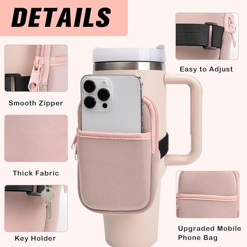 حقيبة زجاجة مياه لمغامرة ستانلي كوينشر 40 أونصة، قطعتان من أكياس الأكواب مع جيب، حقيبة محمولة لزجاجة المياه للهاتف الخلوي/البطاقة/المفتاح، ملحقات الجري في صالة الألعاب الرياضية لكأس ستانلي in Kuwait